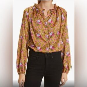 LoveShackFancy Manchester Floral print Blouse in amber yellow color size Medium